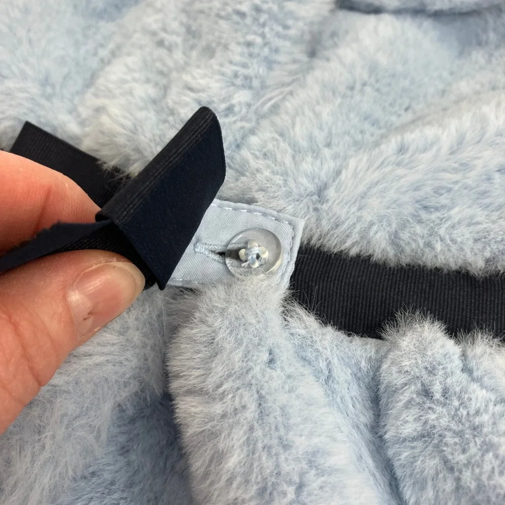 Janie and Jack Faux Fur Coat Ice Blue w/ Navy Bow Dressy Outerwear 12-18‎ months